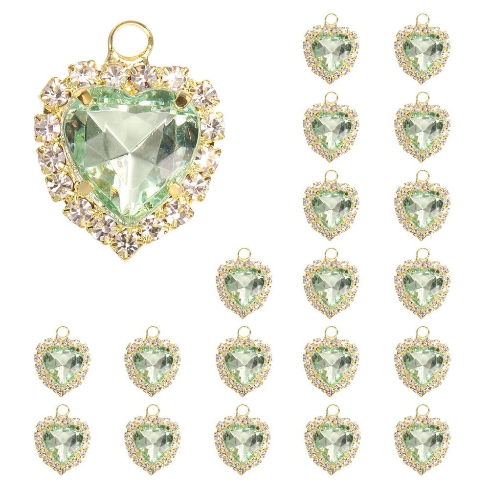 7149 20 Pcs Rhinestone Heart Charm Crystal Heart Rhinestones Pendants Flat